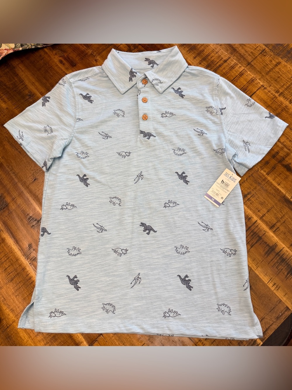 Light Blue Dino Print Polo for Kids - 365 Kids